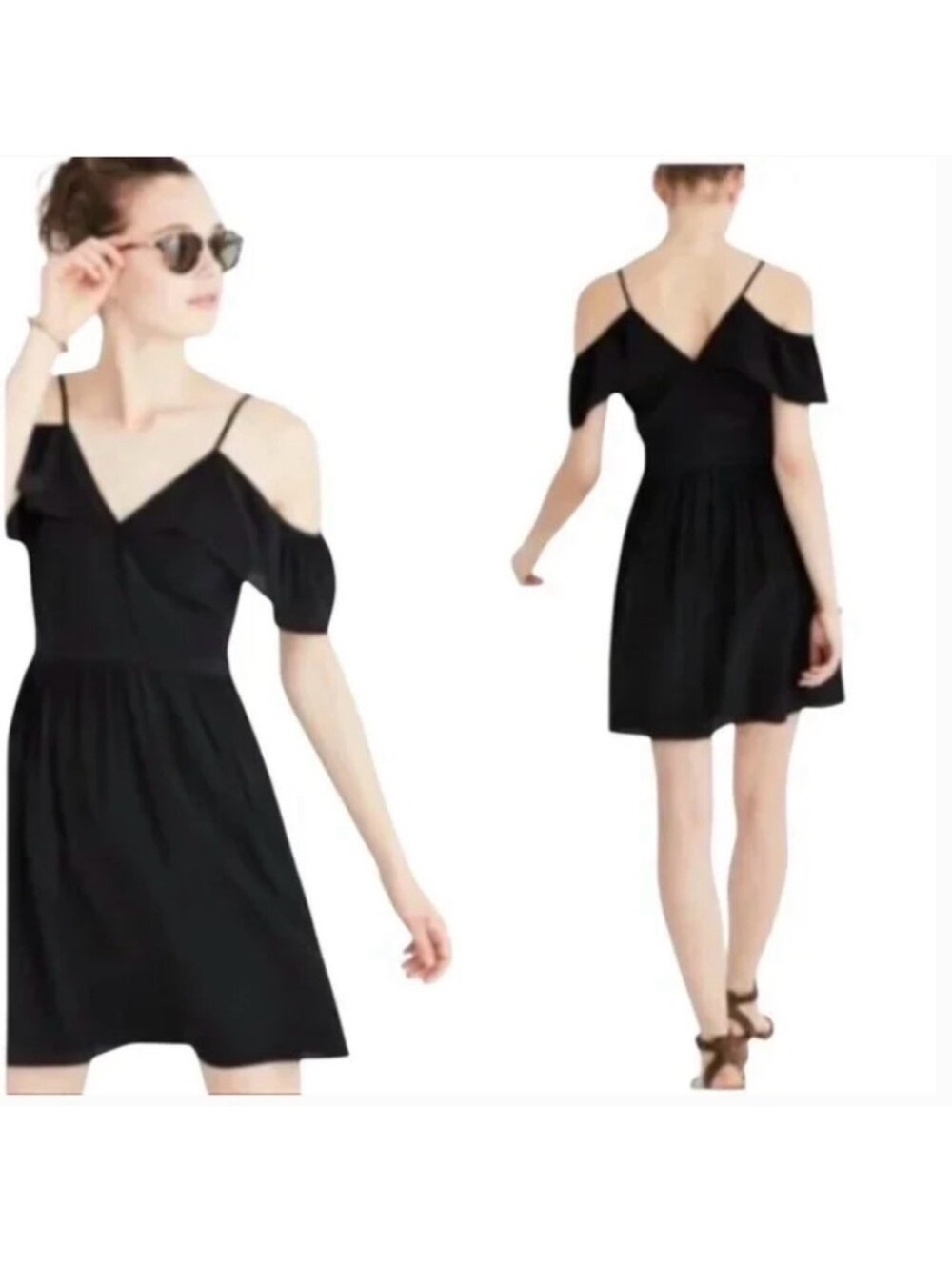 Madewell Silk Cold Shoulder Ruffle Dress in Black 4